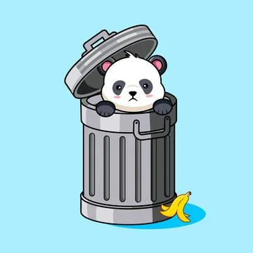 Sad Panda In Trash Can Vector Illustration Cartoon Kawaii Design Stock Illustration
