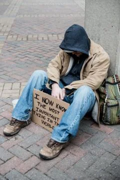 Sad panhandler portrait Stock Photos