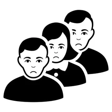Sad People Queue Black Icon Stock Illustration
