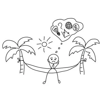 Sad person lying on hammock between palm trees thinking Stock Illustration