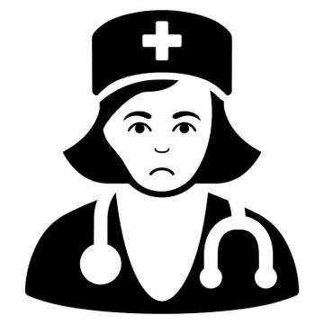 Sad Physician Lady Black Icon Stock Illustration