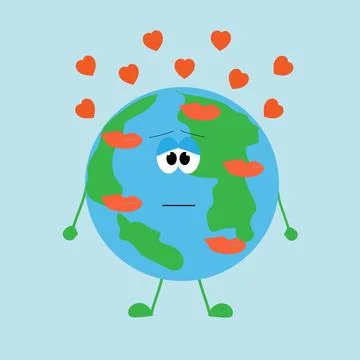 Sad planet in love with red lips from kisses. Stock Illustration