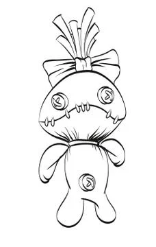 Sad rag doll with a bow on his head. Vector illustration. Stock Illustration