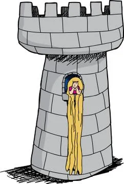 Sad rapunzel inside castle Stock Illustration