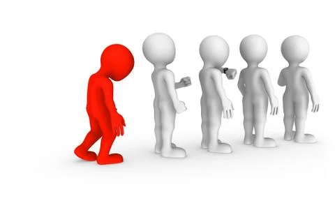 The sad red man stands in a queue. 3d illustration. Stock Illustration