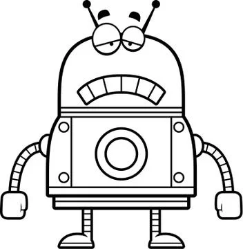 Sad Red Robot Stock Illustration