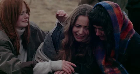 Sad Refugees Crying In Forest During War Crisis. Stock Footage 178513054