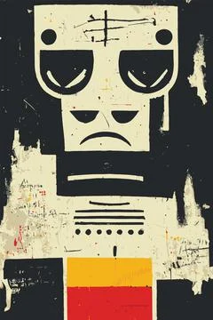 Sad robot, poster with copy space, vector illustration in grunge style. Stock Illustration