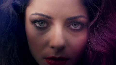 Sad, serious look on camera of beautiful young woman,close up Stock-Footage 74723122