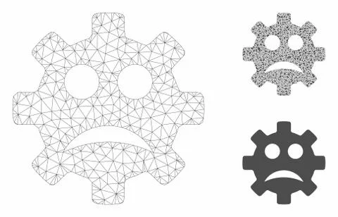 Sad Service Gear Smiley Vector Mesh Network Model and Triangle Mosaic Icon Stock Illustration