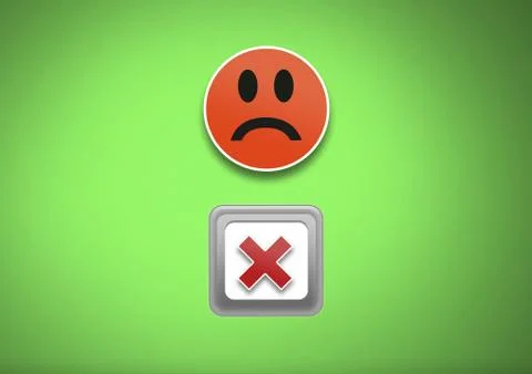 Sad smiley face and X negative wrong button Stock Illustration