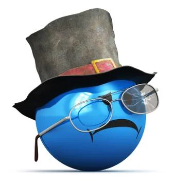 Sad smiley with old crumpled hat and broken glasses Illustrazione stock