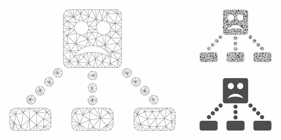 Sad Smiley Relations Diagram Vector Mesh Network Model and Triangle Mosaic Icon Stock Illustration