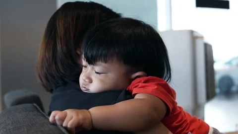 Sad Son Hugging His Mom Video stock 253489457
