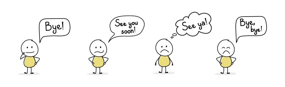 Sad stickman with speech bubble - bye, see ya, see you soon. Vector Stock Illustration