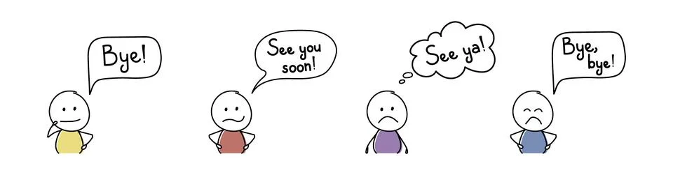 Sad stickman with speech bubble - bye, see ya, see you soon. Vector Stock Illustration