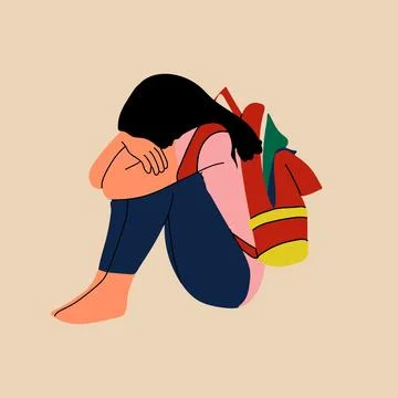 Sad Student with Backpack. Stock Illustration