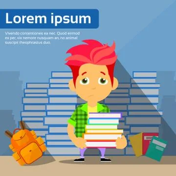 Sad Student Cartoon Guy Study Problem Hold Pile Books Stock Illustration
