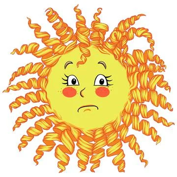 Sad sun is exhausted from a heat, vector illustration Stock Illustration