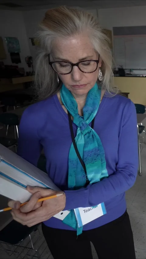 Sad Teacher in Dark Empty Classroom Setting Stock Footage 307040452