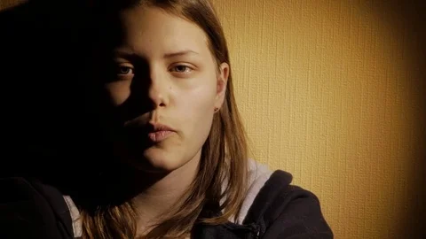 Sad teen girl thinking of something. 4K UHD Stock Footage