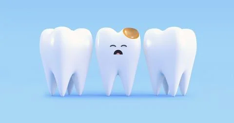 Sad teeth with cavity 3d render Stock Illustration