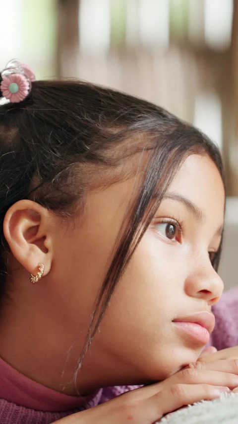 Sad, thinking and child with depression, neglect and remember memories alone for Stock Footage 333684815