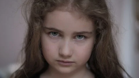 Sad Thinking Curiosity Child Looking at Camera. Face Eyes Serious Contempla.. 스톡 동영상 305710374