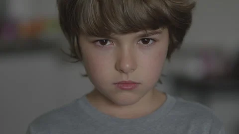 Sad Thinking Curiosity Child Looking at Camera. Face Eyes Serious Contempla.. 動画素材 333922616
