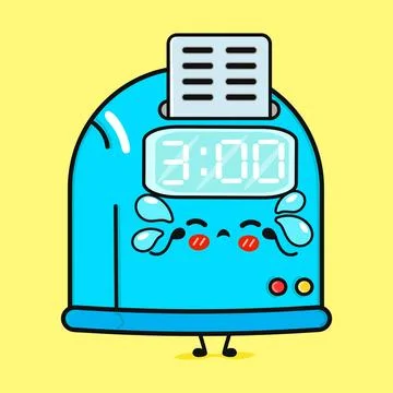 Sad Time Clock. Crying Punch Clock Cartoon Character Illustrazione stock