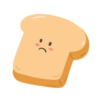 Sad Toast Bread Slice with Cute Face Cartoon Illustration Stock Illustration
