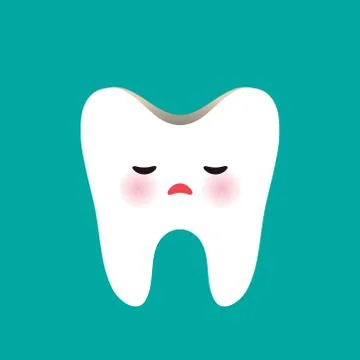 Sad tooth with tooth decay on blue background. Vector Stock Illustration
