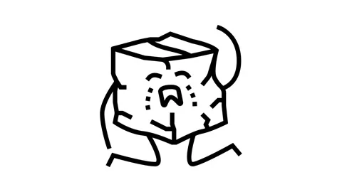 Sad torn cardboard box character line icon animation Stock Footage 326133206