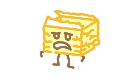 Sad torn cardboard box character color icon animation Stock Footage 327267456