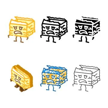 Sad torn cardboard box mix character color icon vector イラスト素材