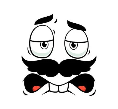 Sad upset mustached face with droopy tired eyes Stock Illustration