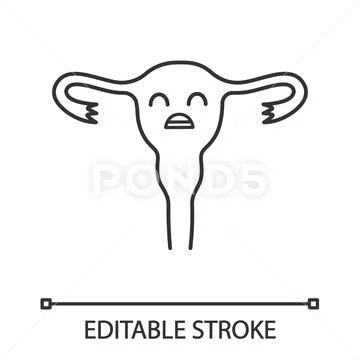 Sad uterus linear icon: Graphic #126663113