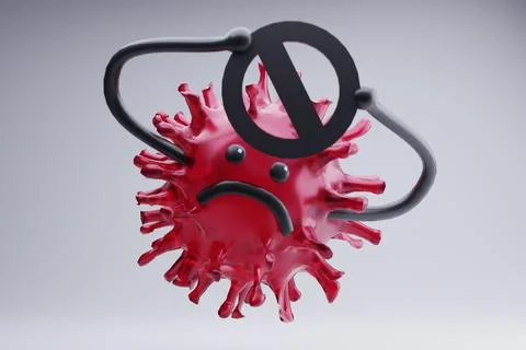 Sad virus blocked, studio shot, 3D render, health campaign Illustrazione stock