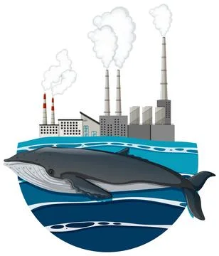 Sad Whale in Polluted Sea: A Vector Illustration Stock Illustration