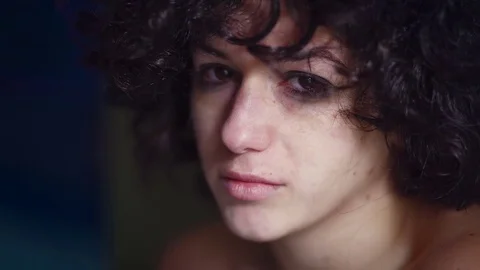 Sad woman crying, looking at the camera Stock Footage 72933057