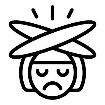 Sad woman feeling dizzy with objects spinning around head Illustrazione stock