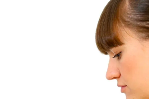 Sad woman gets beautiful rose, isolated Stock Footage