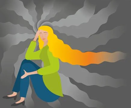 Sad woman with problems. Vector illustration 스톡 일러스트