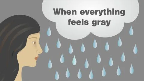 Sad woman with rainy cloud. Vector illustration. Stock Illustration
