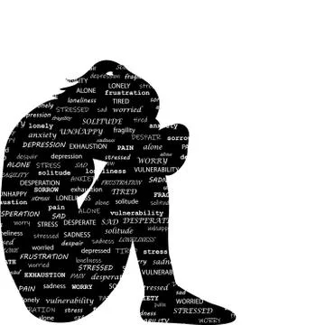 Sad woman silhouette with typography pattern Stock Illustration