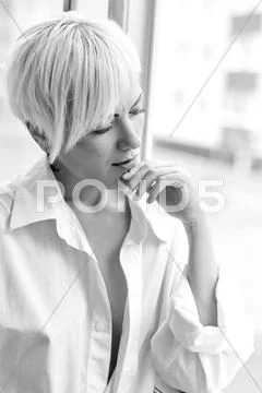 Sad woman thinker Stock Photos