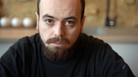 Sad young man, worried, bearded. Stock Footage 125087341
