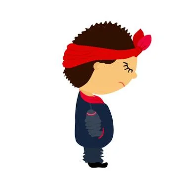 Sad young rapper man in a red bandana in a dark blue jacket with stripes, jeans Stock Illustration