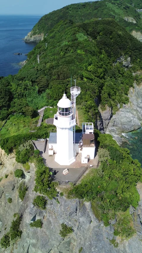 The Sadamisaki Lighthouse - Rocket - portrait mode 4k 30fps Stock Footage 296616153