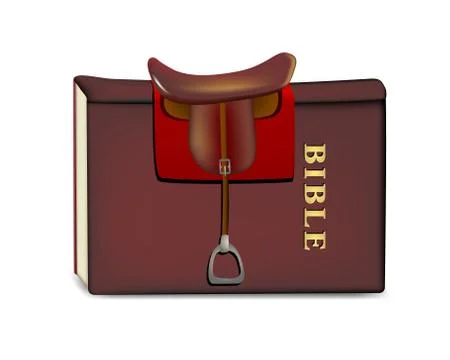 Saddle on book The Bible. Satirical vector illustration. Stock Illustration